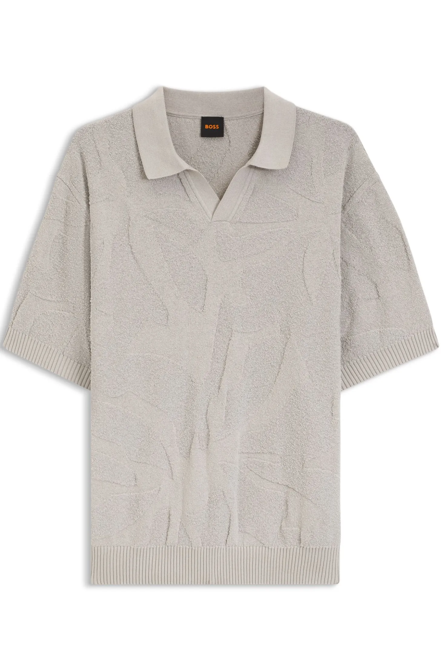 Johnny-collar knit polo with graphic pattern