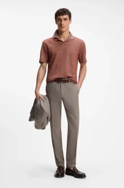 Johnny-collar polo shirt in cotton, linen and silk