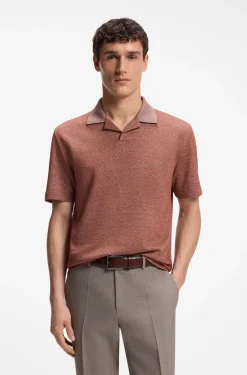 Johnny-collar polo shirt in cotton, linen and silk