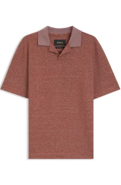 Johnny-collar polo shirt in cotton, linen and silk