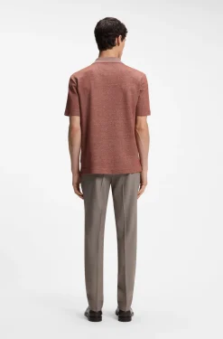 Johnny-collar polo shirt in cotton, linen and silk