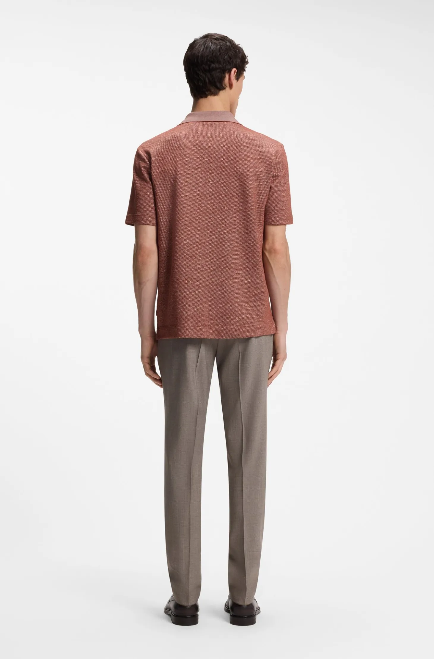 Johnny-collar polo shirt in cotton, linen and silk