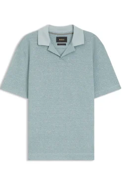 Johnny-collar polo shirt in cotton, linen and silk