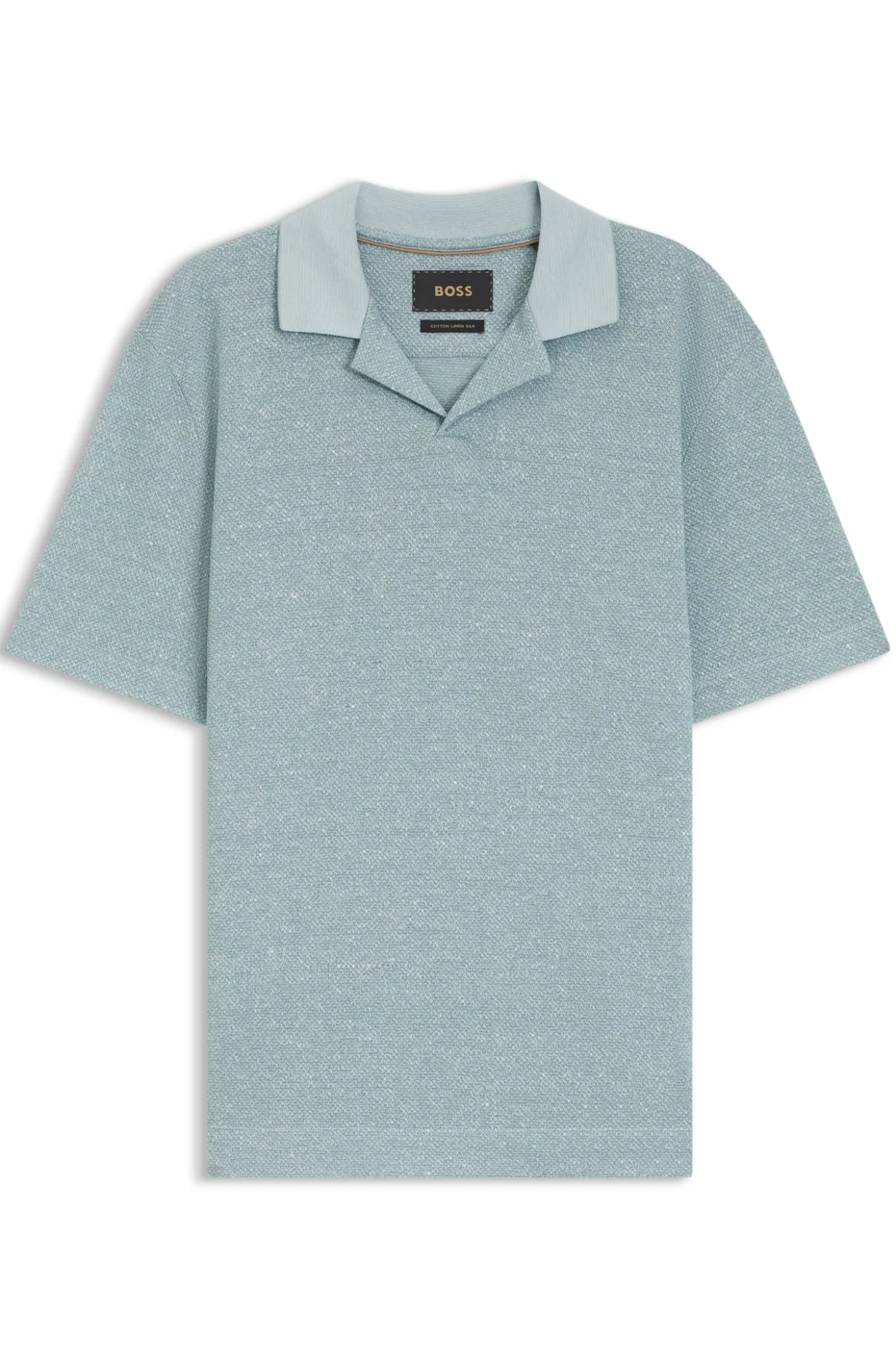 Johnny-collar polo shirt in cotton, linen and silk