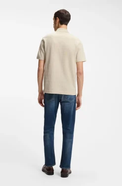 Johnny-collar polo shirt in jacquard cotton