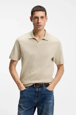 Johnny-collar polo shirt in jacquard cotton