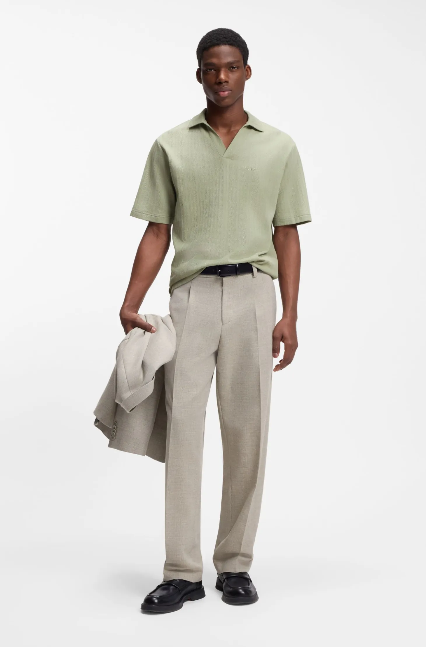Johnny-collar polo shirt with jacquard stripe