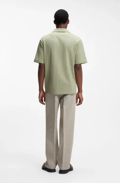 Johnny-collar polo shirt with jacquard stripe