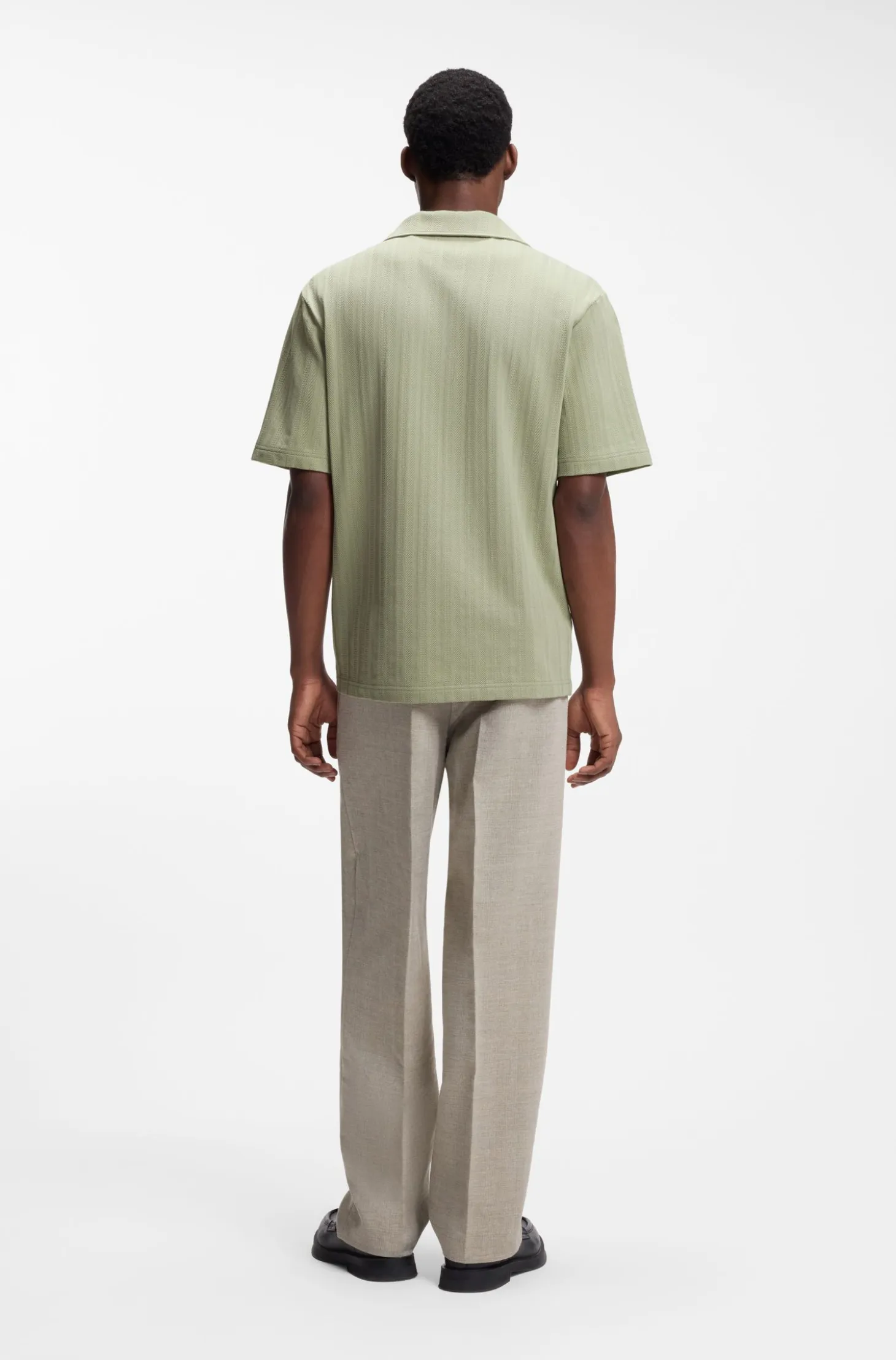Johnny-collar polo shirt with jacquard stripe