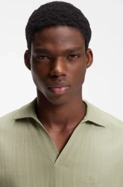 Johnny-collar polo shirt with jacquard stripe