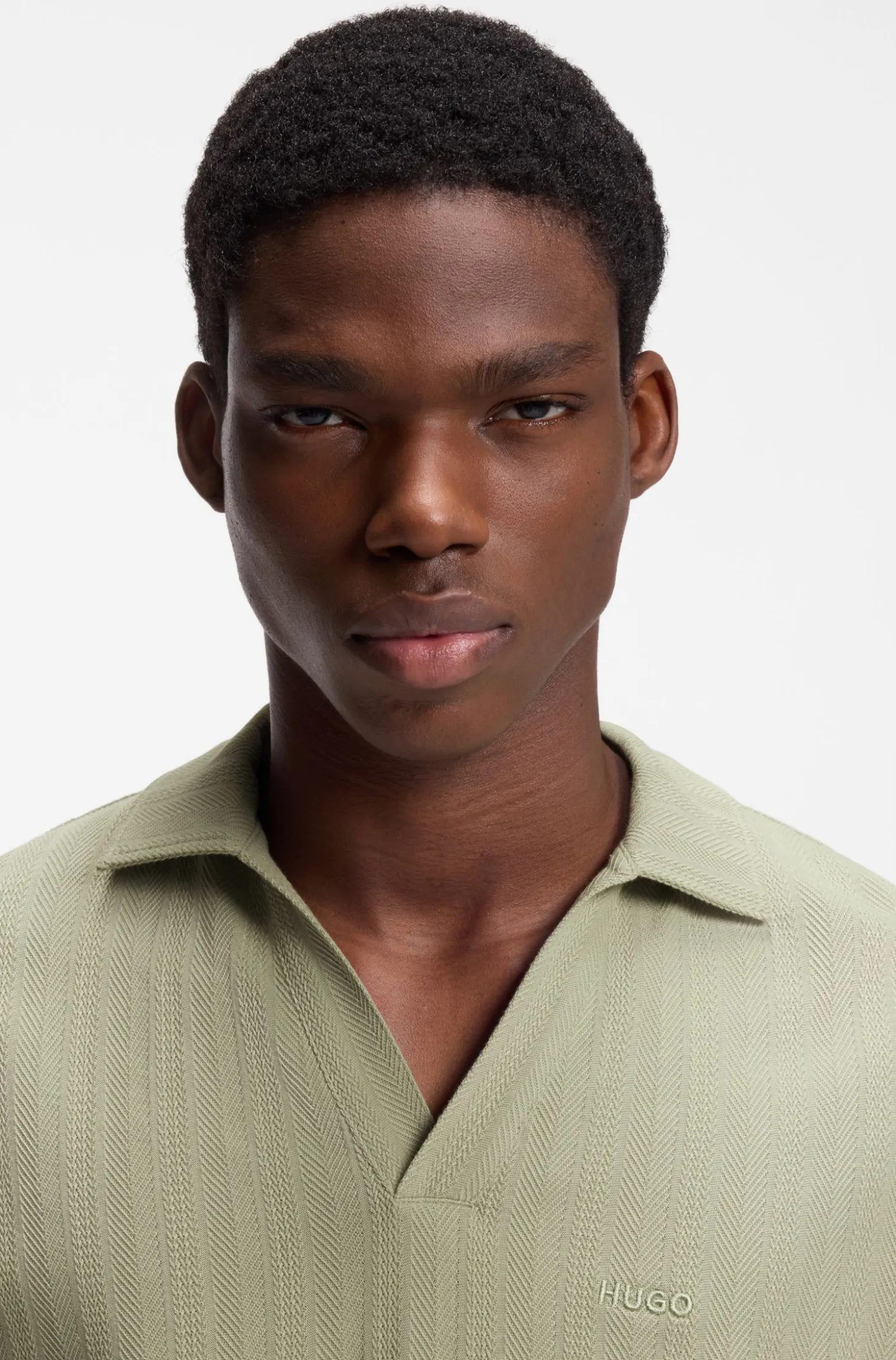 Johnny-collar polo shirt with jacquard stripe