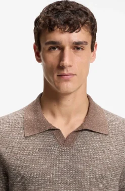 Johnny-collar polo sweater in wool, silk and cotton