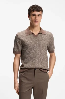 Johnny-collar polo sweater in wool, silk and cotton