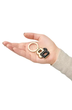 Key ring with black and gold-tone Double B monogram