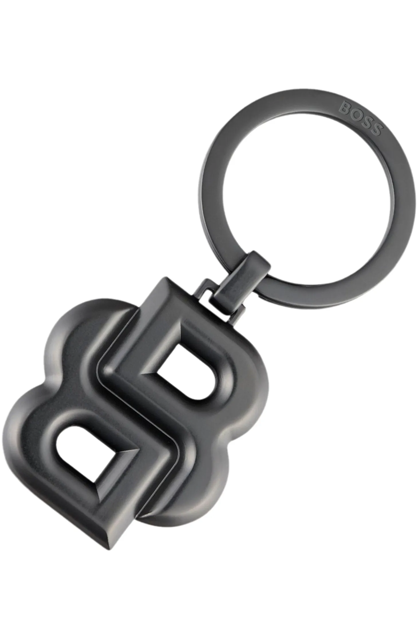 Key ring with matte-gunmetal Double B monogram
