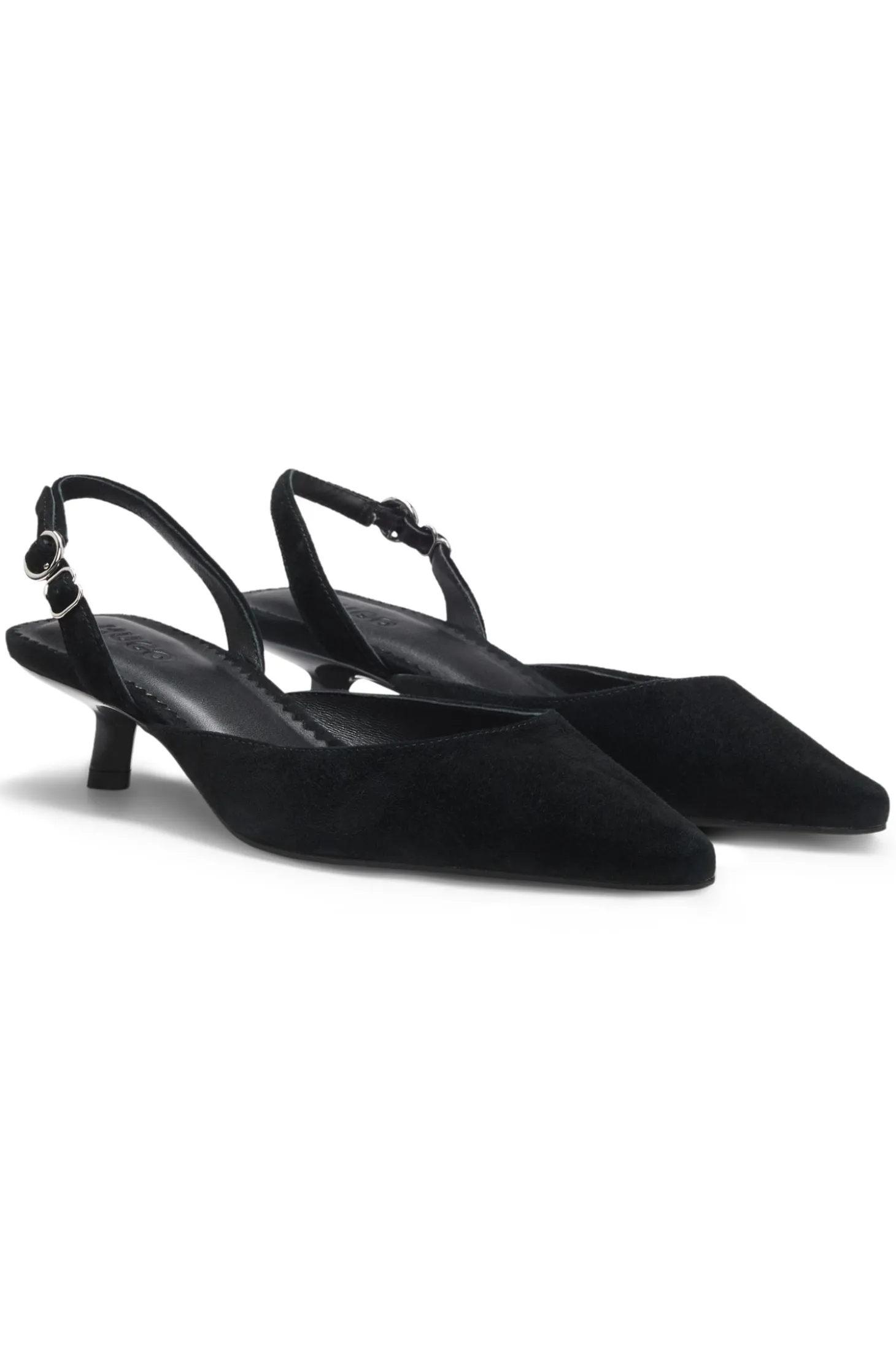 Kitten-heel slingbacks in suede