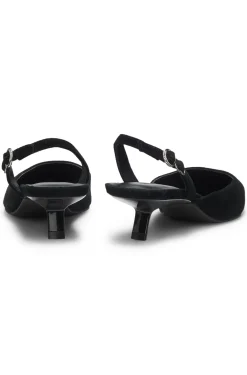 Kitten-heel slingbacks in suede