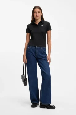 Knit polo in stretch-cotton piqué with logo badge