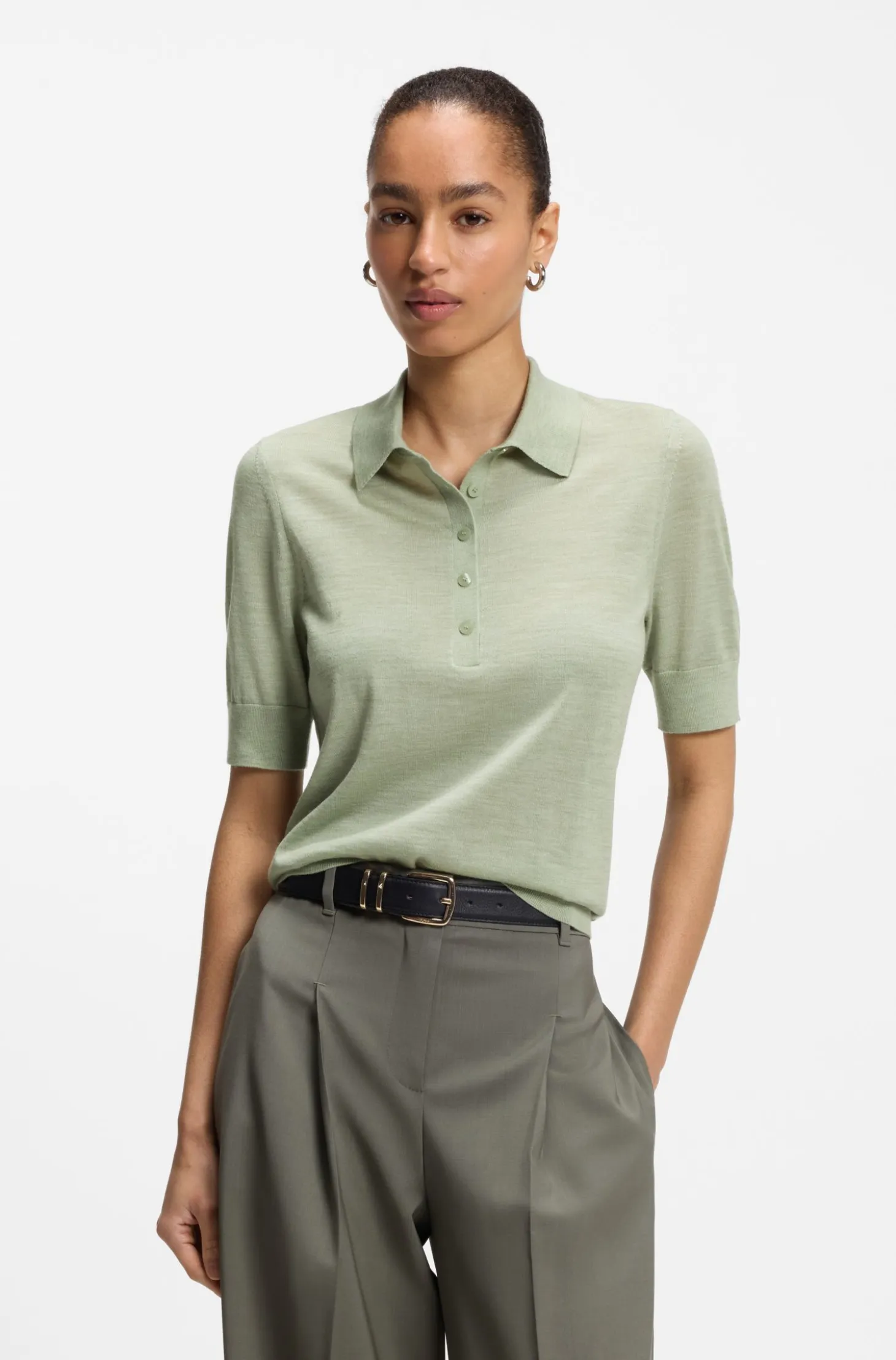 Knit polo in superfine merino wool