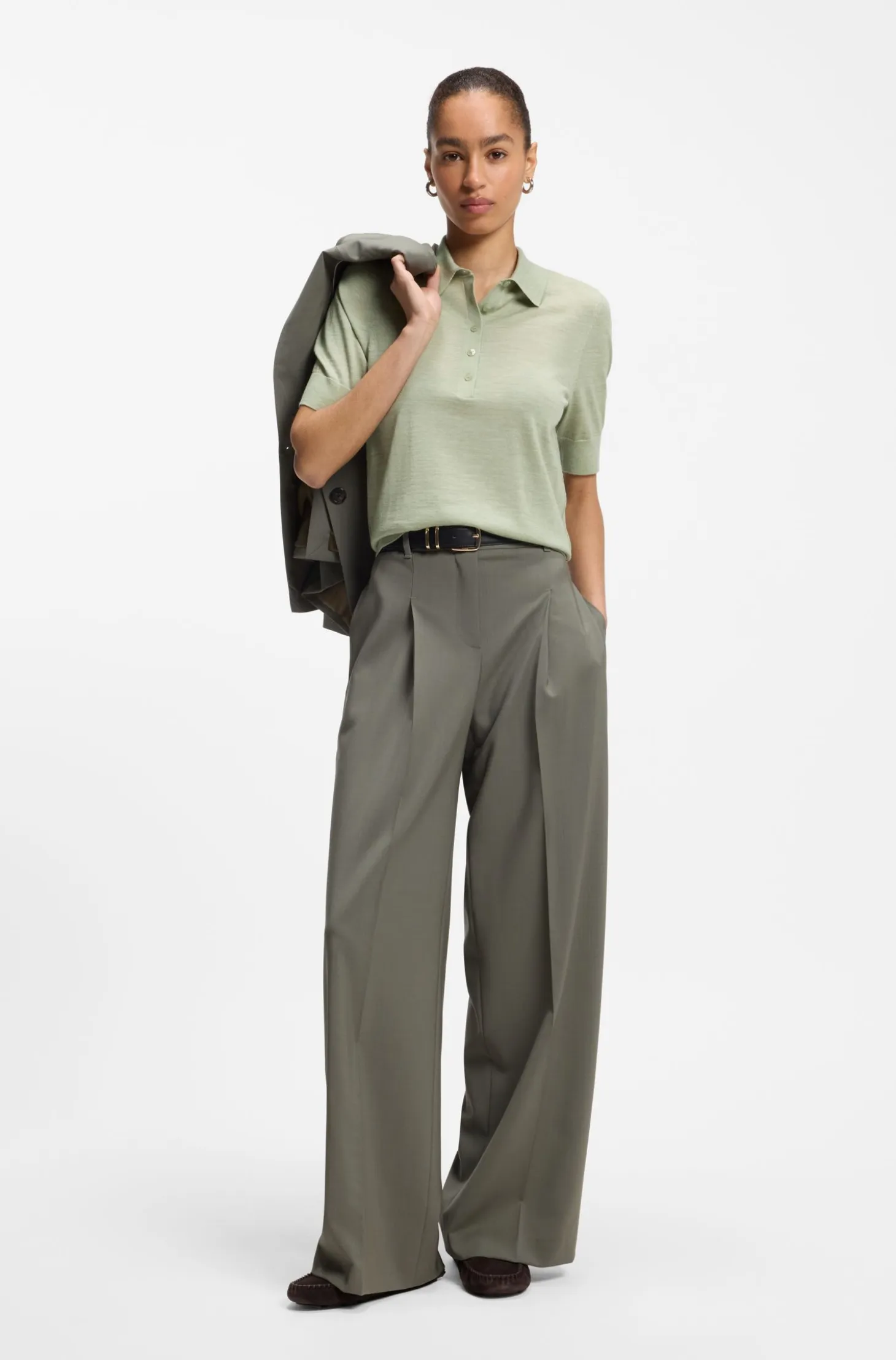 Knit polo in superfine merino wool