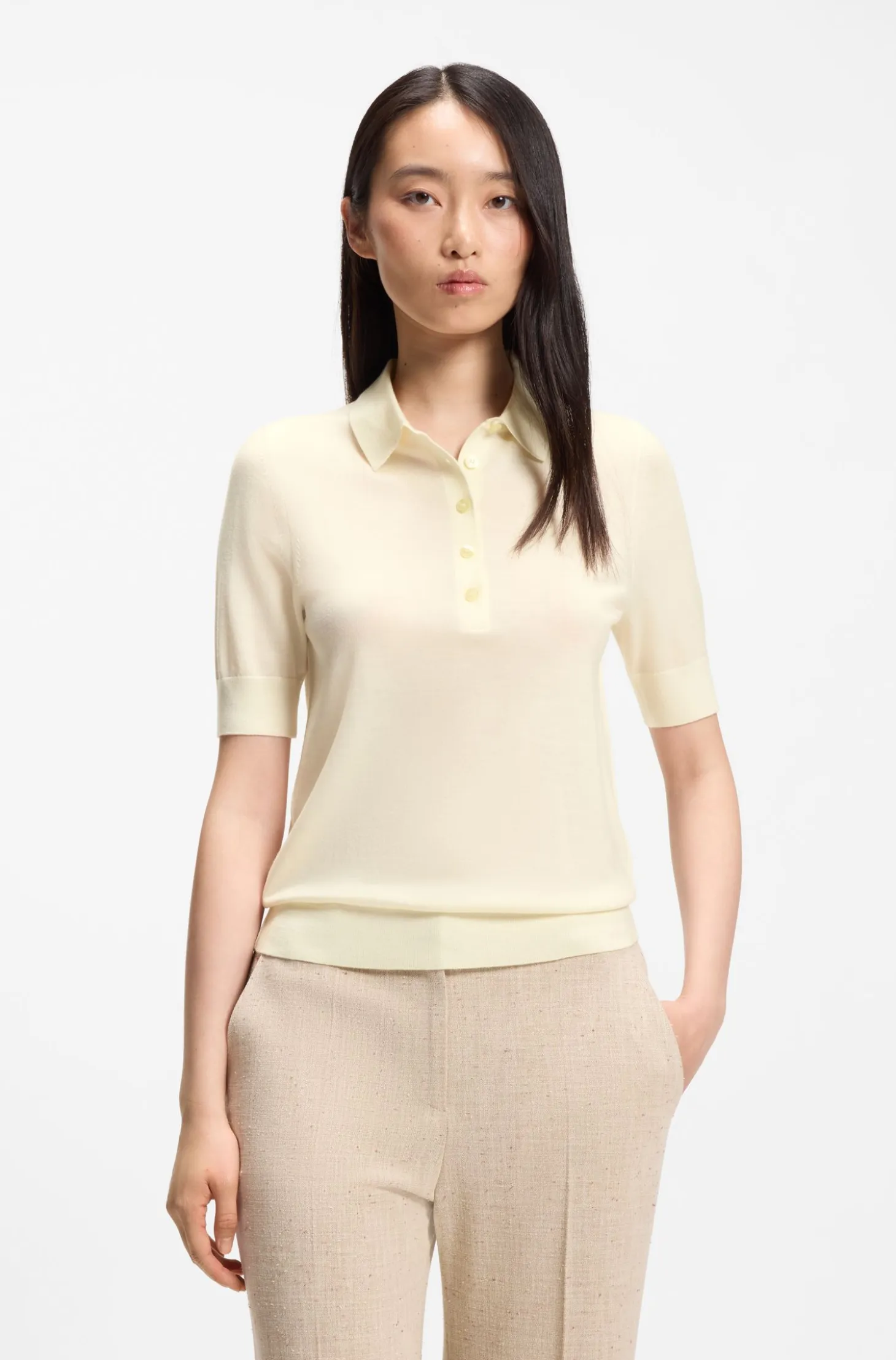 Knit polo in superfine merino wool