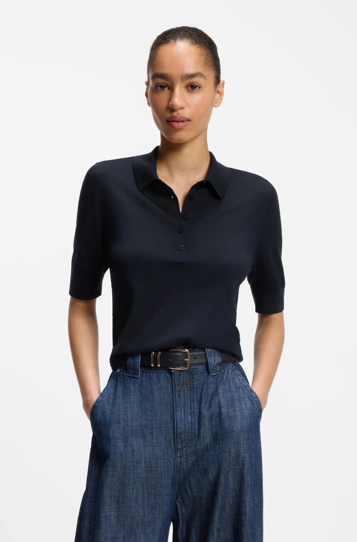 Knit polo in superfine merino wool