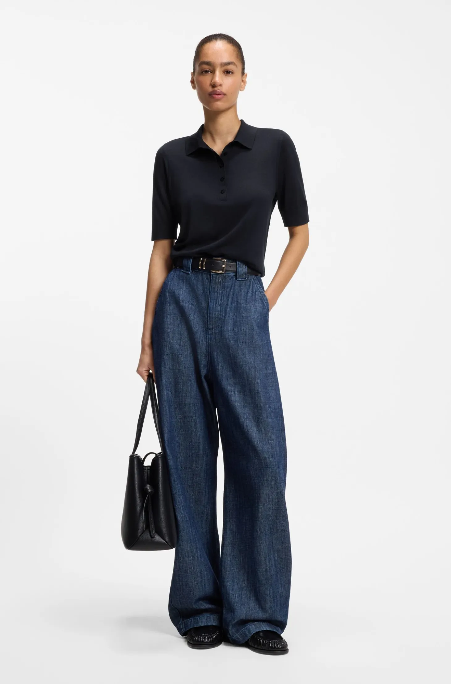Knit polo in superfine merino wool