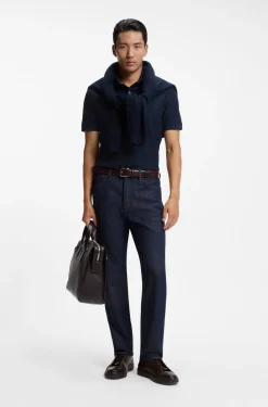 Knit polo shirt in two-tone cotton