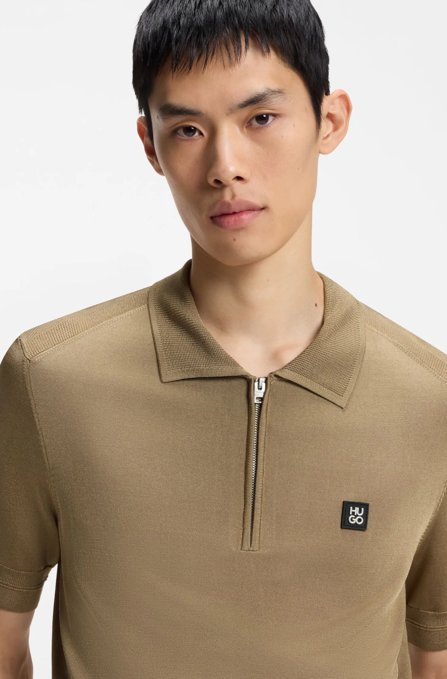 Knit polo with zipped neck