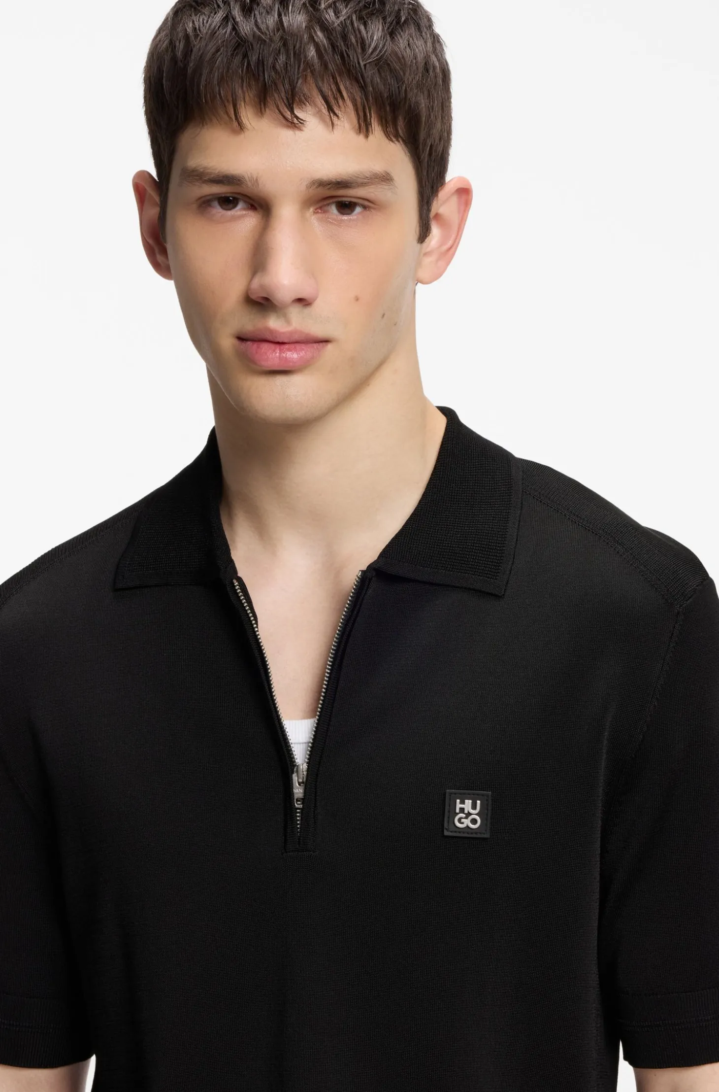 Knit polo with zipped neck