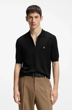 Knit polo with zipped neck