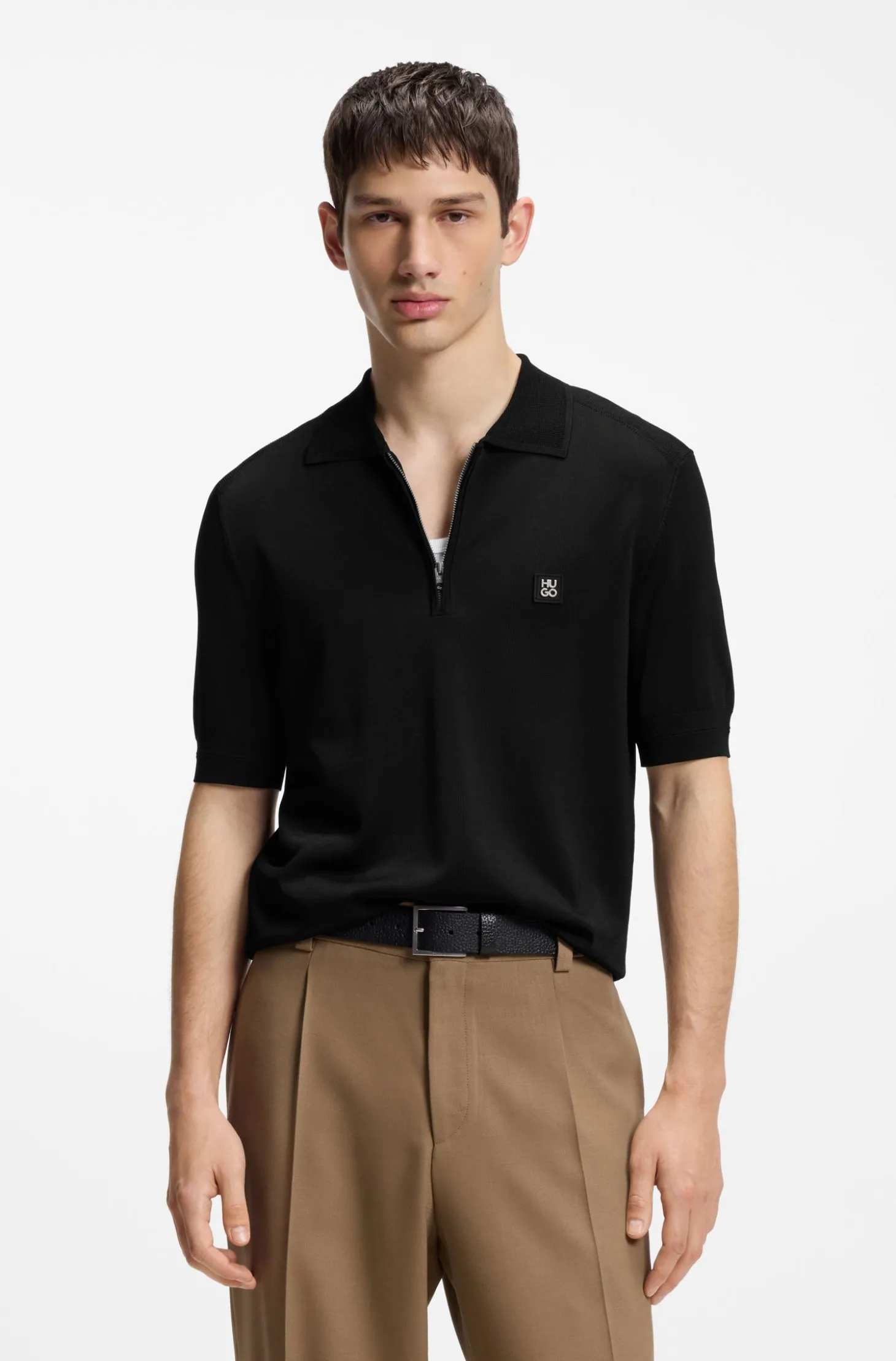 Knit polo with zipped neck
