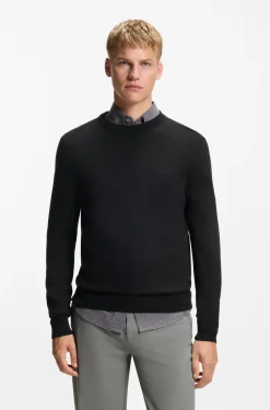 Knitted-cotton sweater with embroidered logo