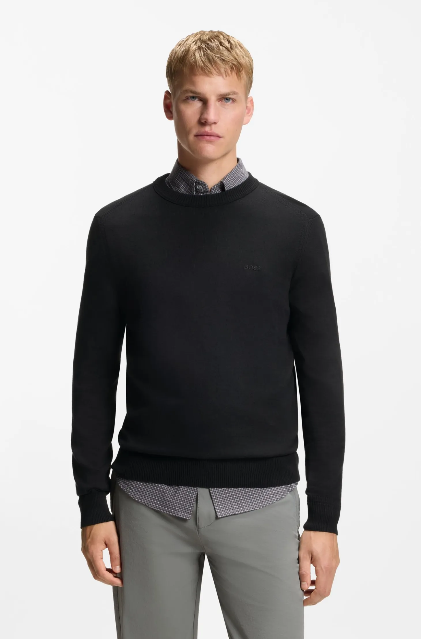 Knitted-cotton sweater with embroidered logo