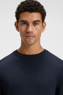 Knitted-cotton sweater with embroidered logo