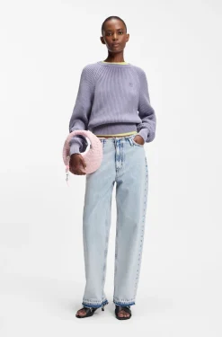 Knitted-cotton sweater with Happy HUGO logo