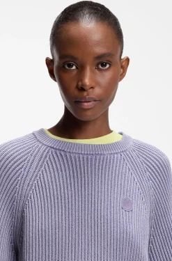 Knitted-cotton sweater with Happy HUGO logo