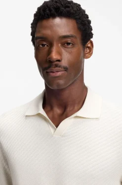 Knitted-cotton sweater with Johnny collar