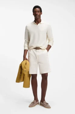 Knitted-cotton sweater with Johnny collar