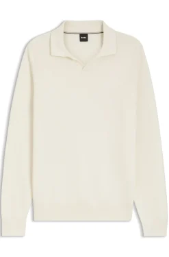 Knitted-cotton sweater with Johnny collar