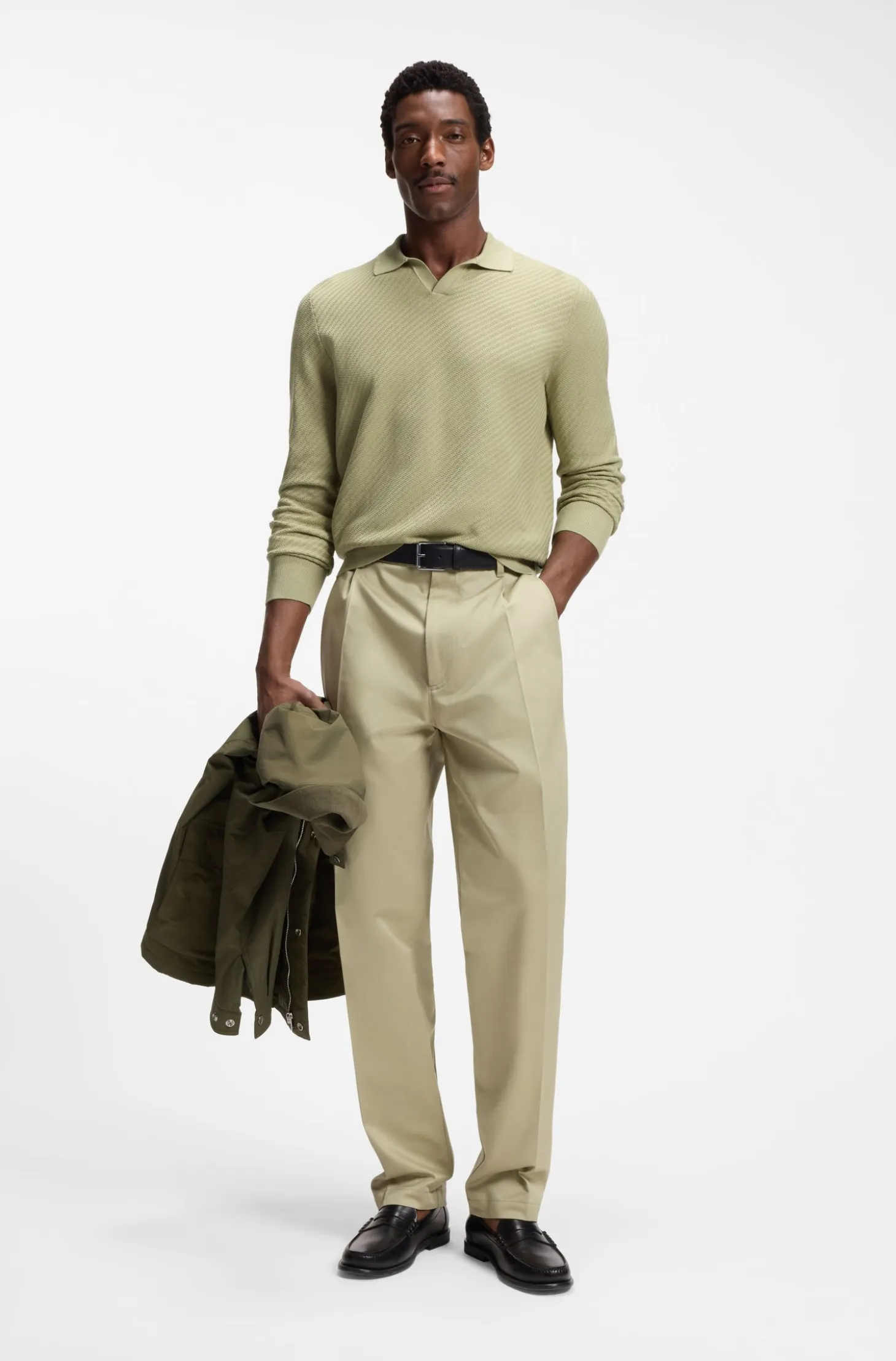 Knitted-cotton sweater with Johnny collar