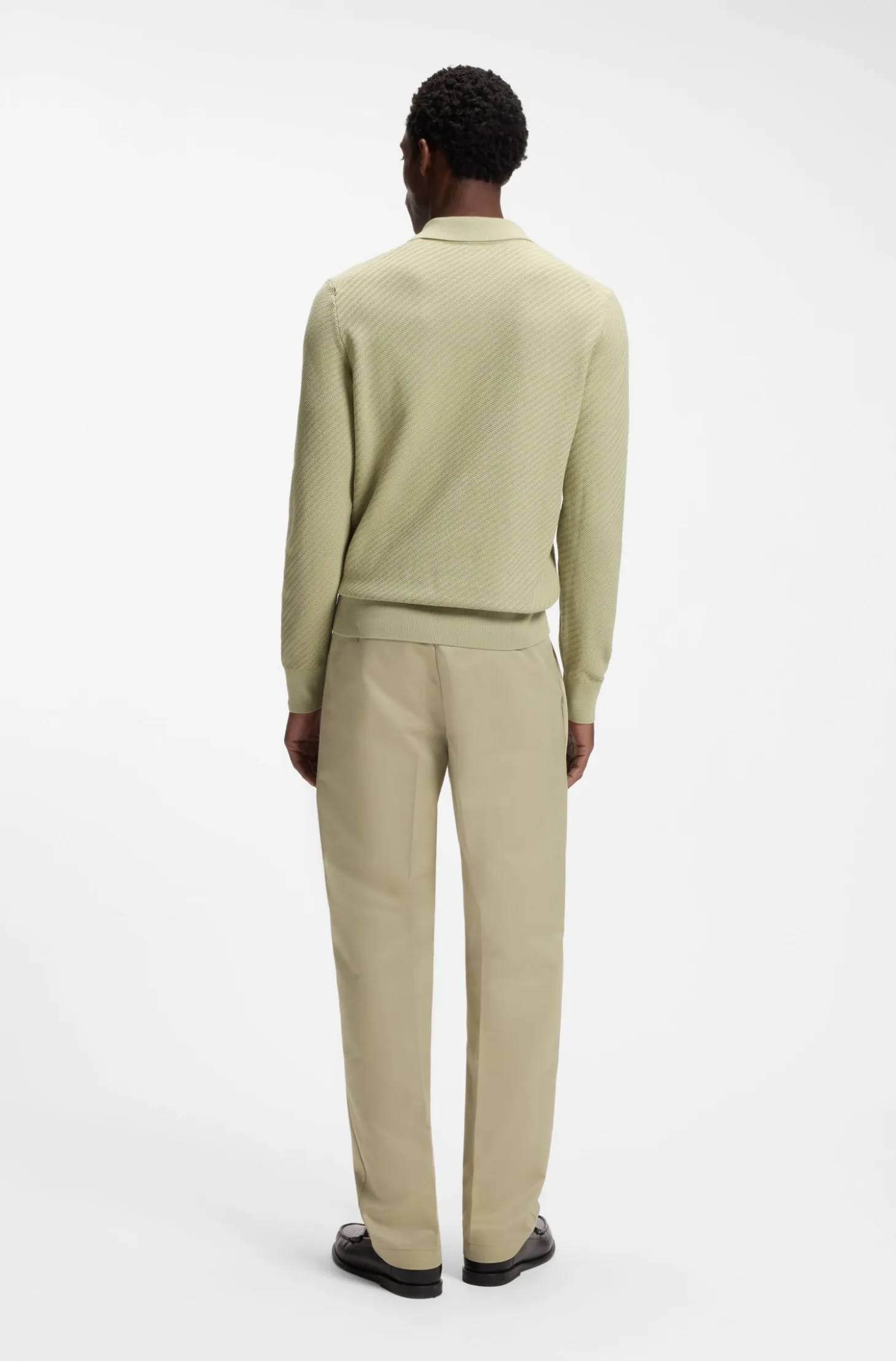 Knitted-cotton sweater with Johnny collar