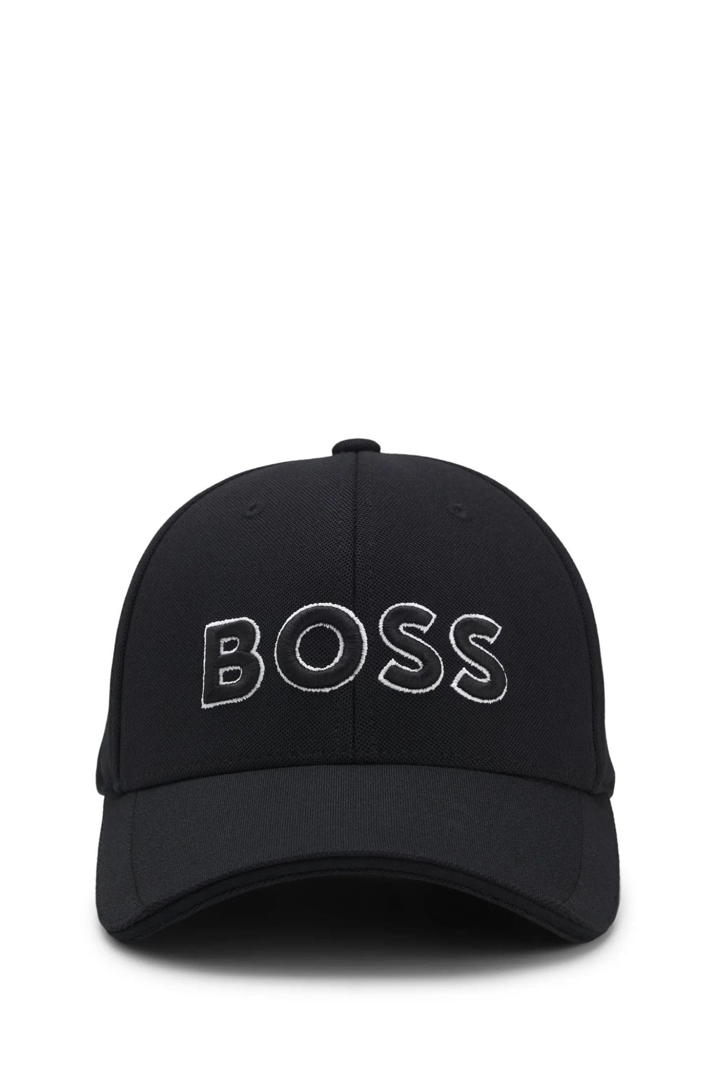 Knitted-piqué six-panel cap with embroidered logo