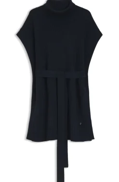 Knitted poncho in virgin wool with high neckline