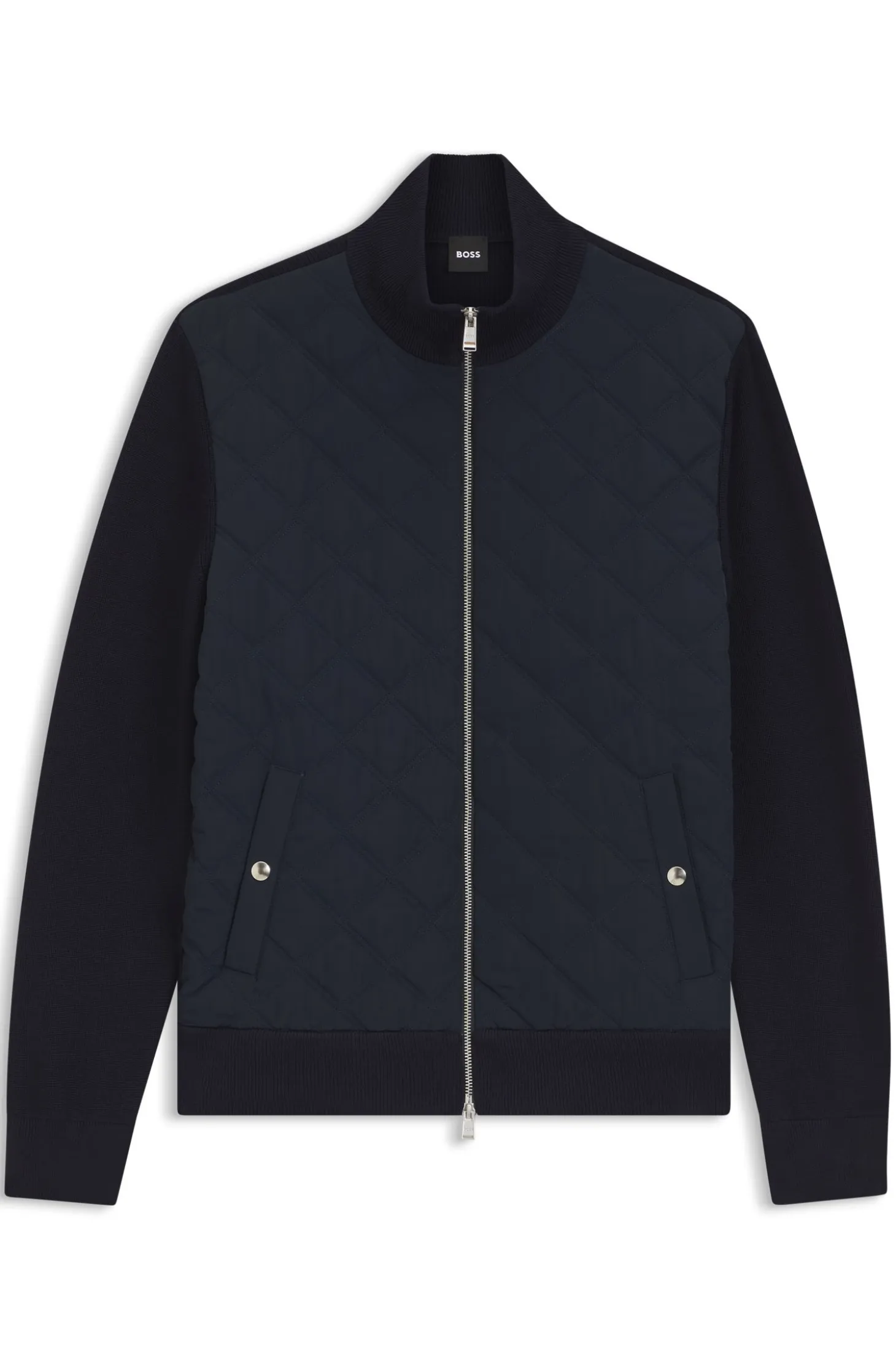 Knitted-wool jacket with quilted front