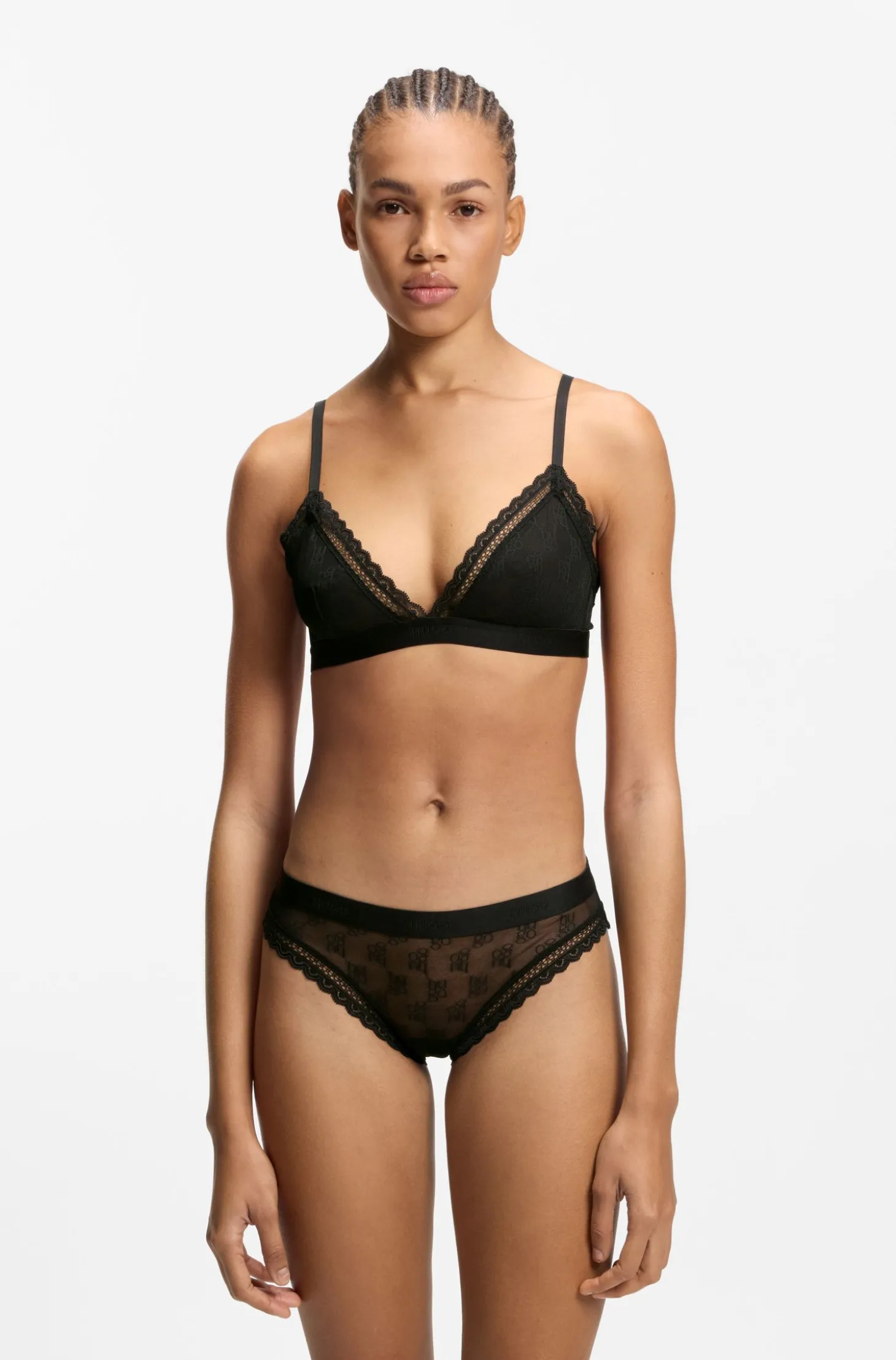 Lace briefs with branded waistband