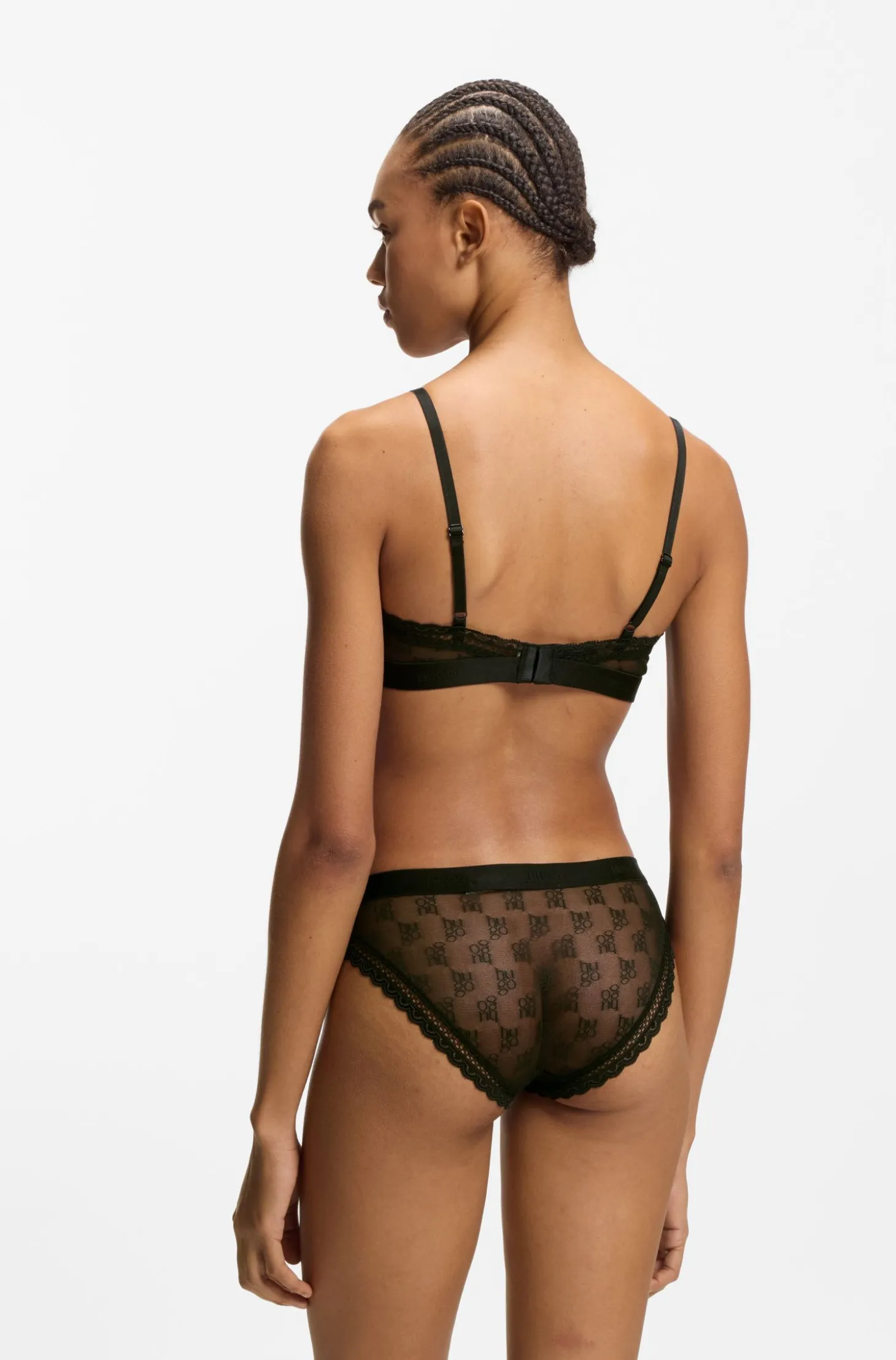 Lace briefs with branded waistband