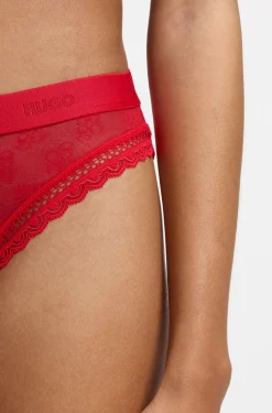Lace briefs with branded waistband