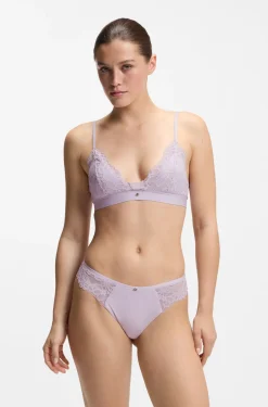 Lace briefs with mesh pleating and gold charm