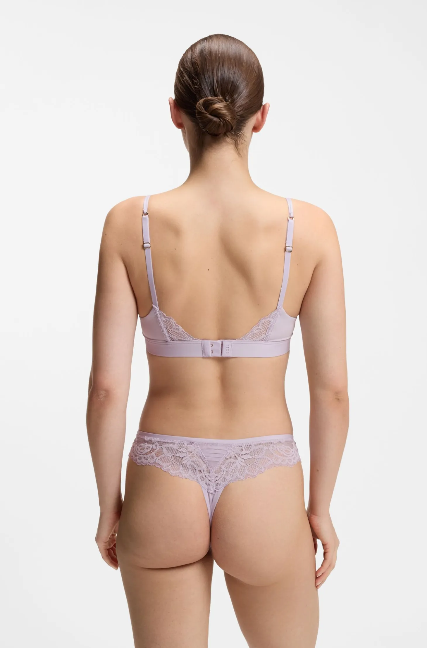 Lace briefs with mesh pleating and gold charm